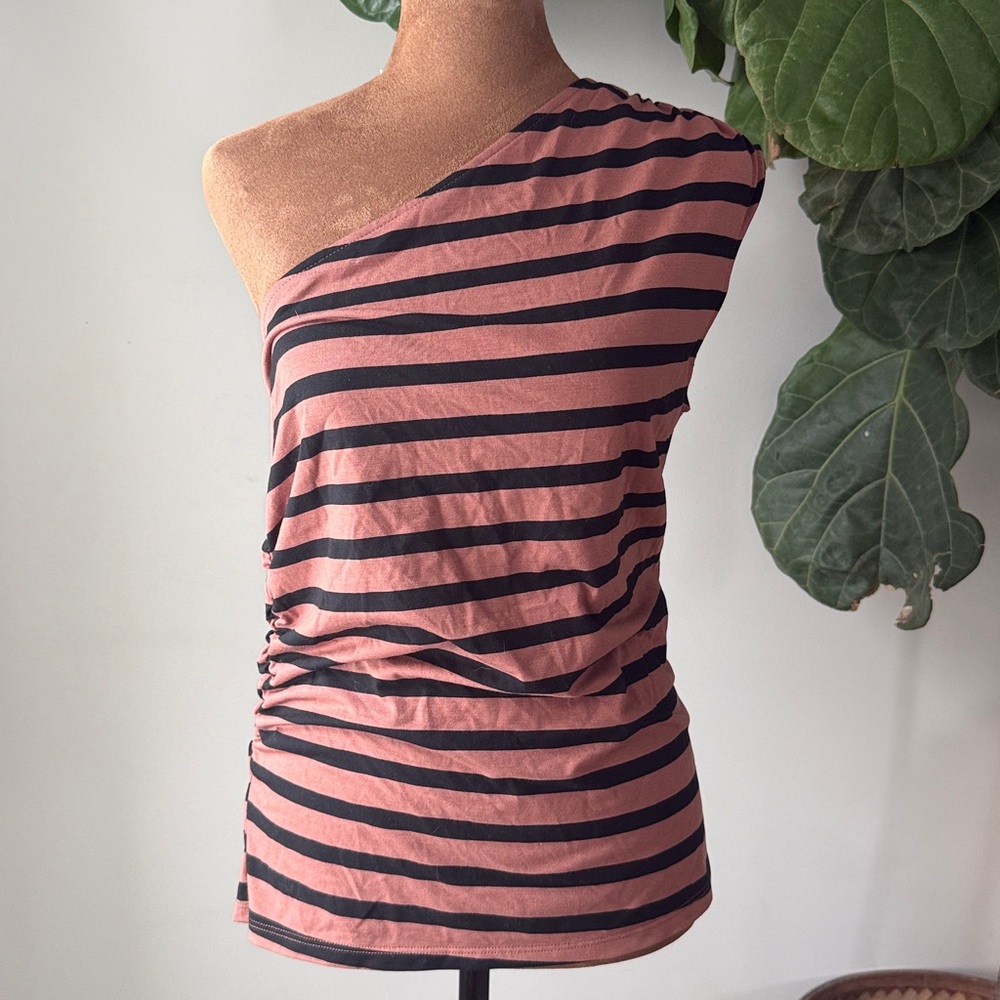 A New Day Brown & Black One Shoulder Striped Top